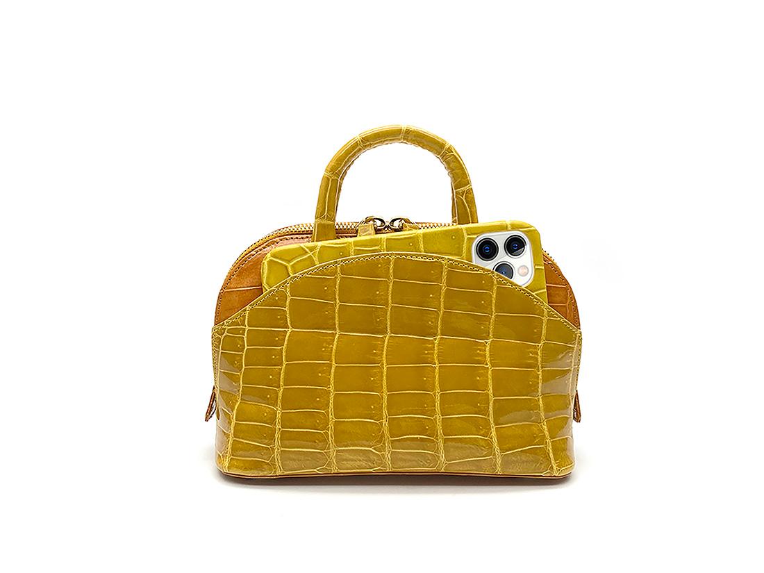 Brown Giòsa Milano Yellow and Orange Crocodile Mini Bag