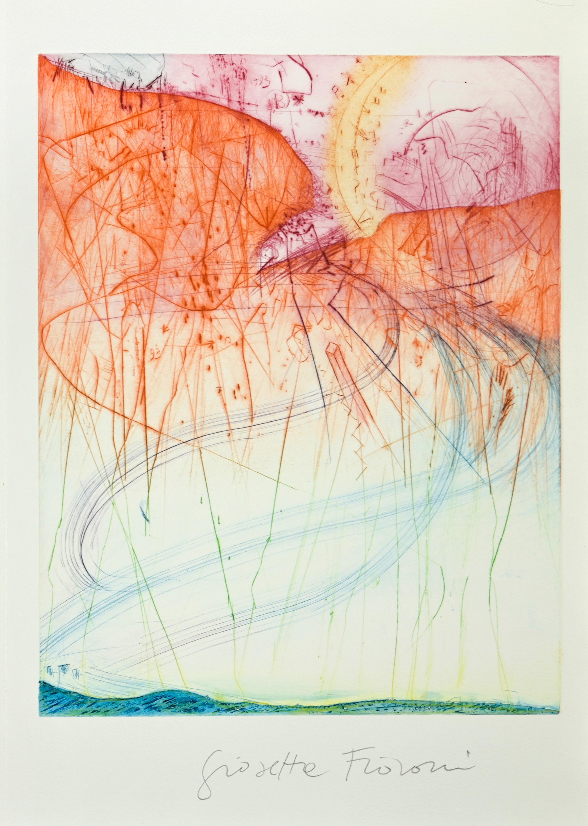 Composición abstracta - Aguafuerte de Giosetta Fioroni - Años 70