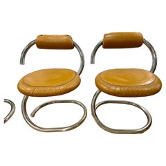 Giotti Stoppino Italienische Mid Century Modernes Paar Lederrohrstühle Cobra