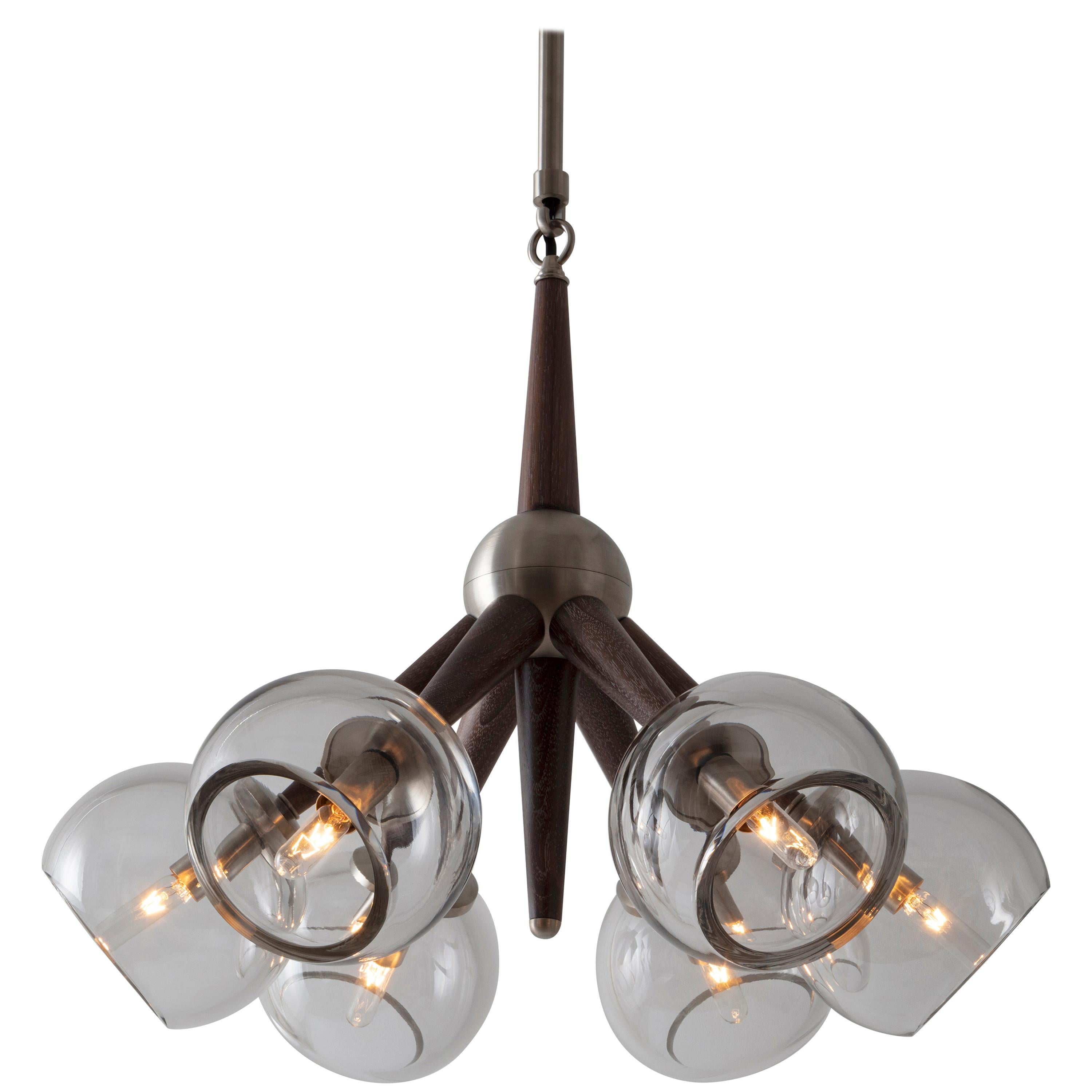 Giotto Burst '0.6' Chandelier in Walnut and Satin Nickel by Matthew Fairbank