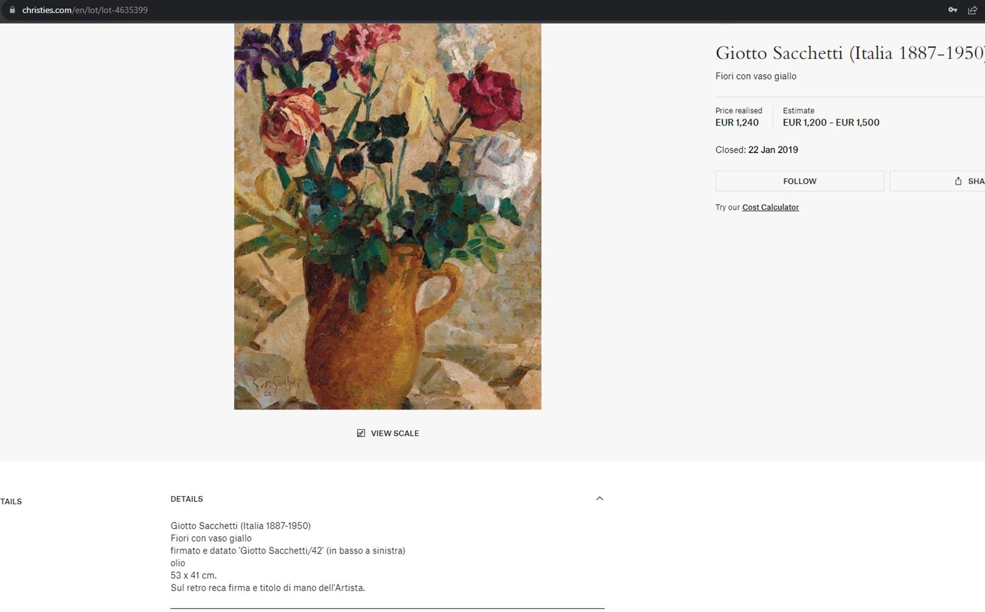 Giotto Sacchetti (1914-2005) Peinture à l'huile sur carton (55x42cm). Signé/daté 1937 en vente 10