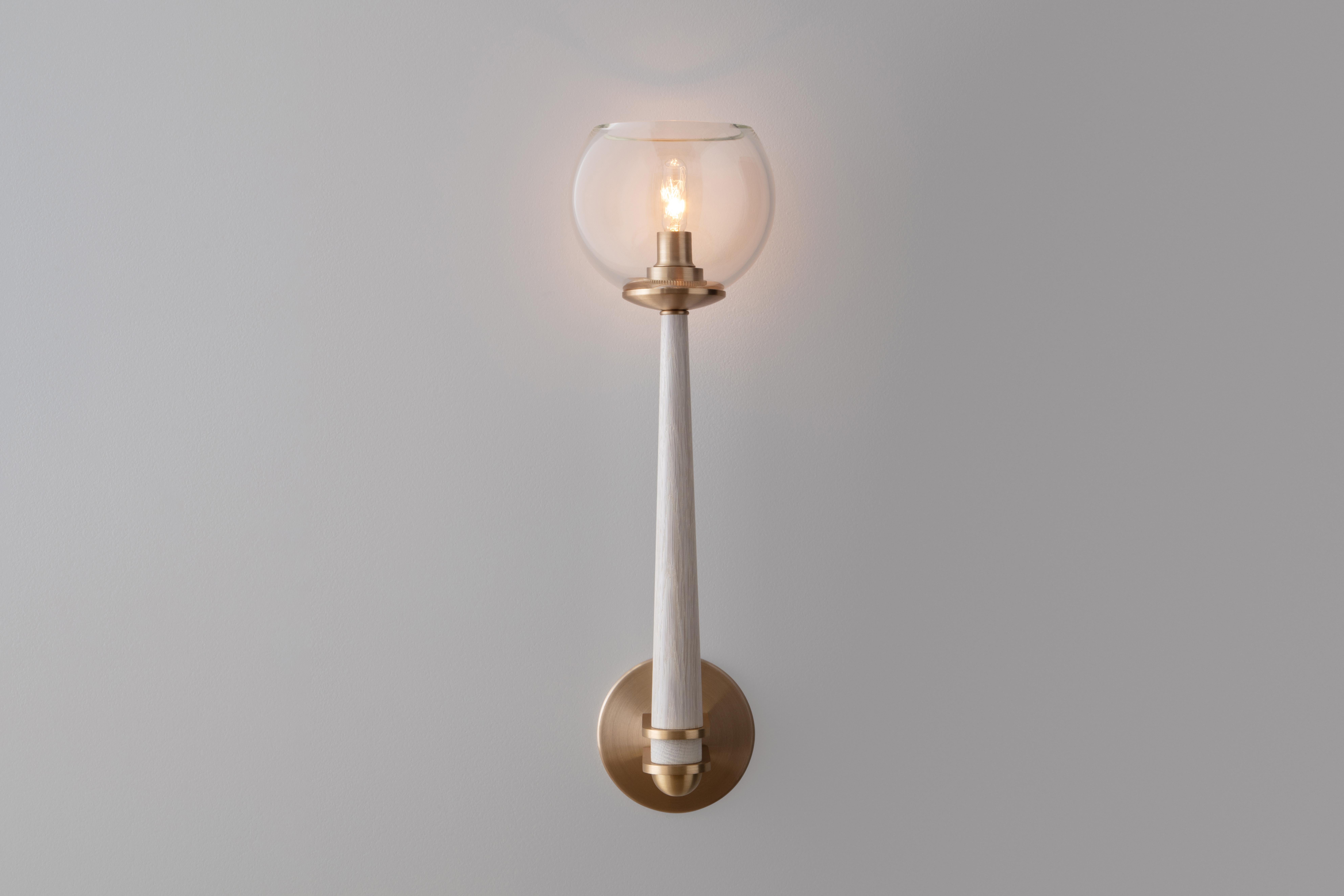 Mid-Century Modern Giotto Sconce (Classic) in Oak and Brass Finishes by Matthew Fairbank For Sale