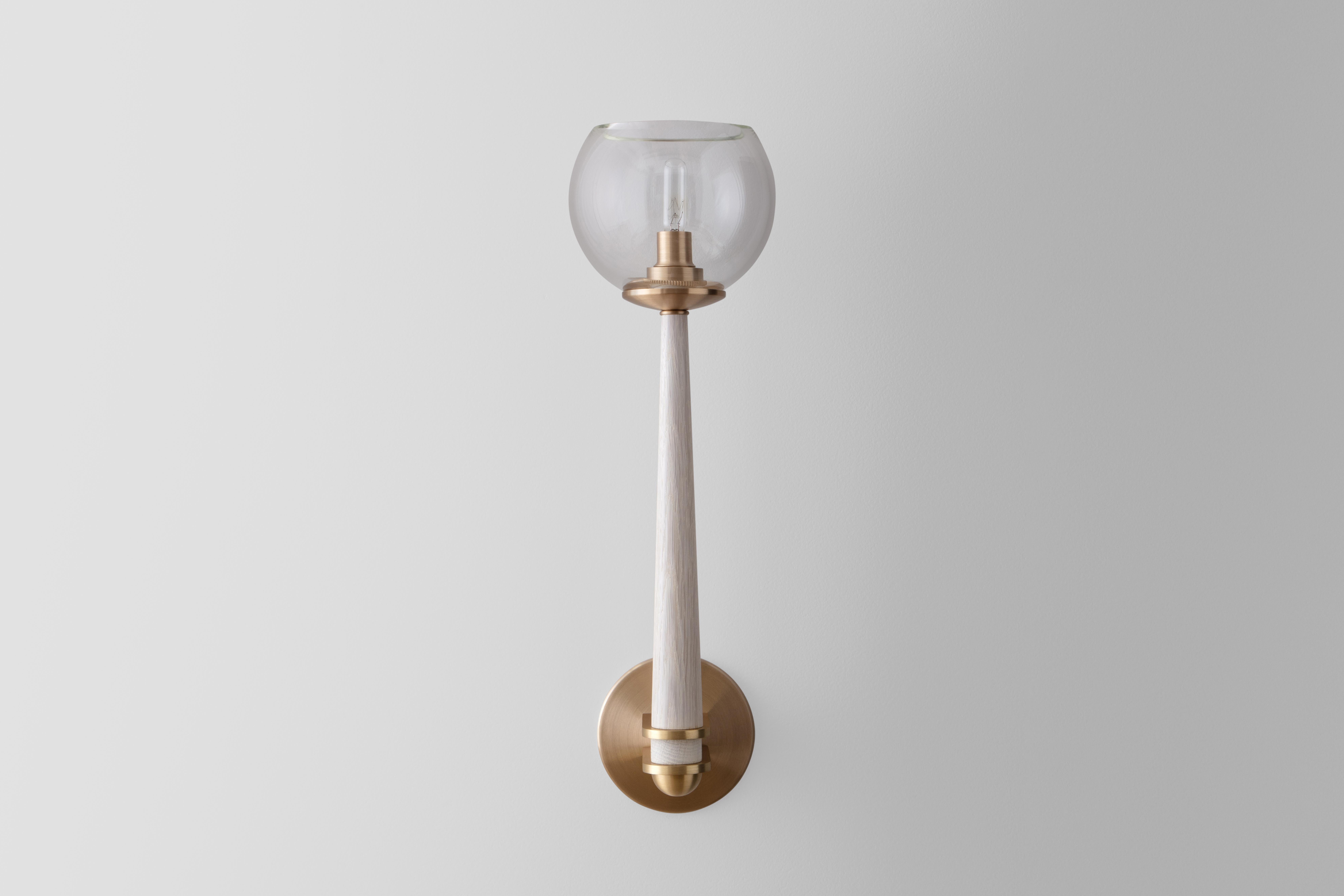 American Giotto Sconce (Classic) in Oak and Brass Finishes by Matthew Fairbank For Sale