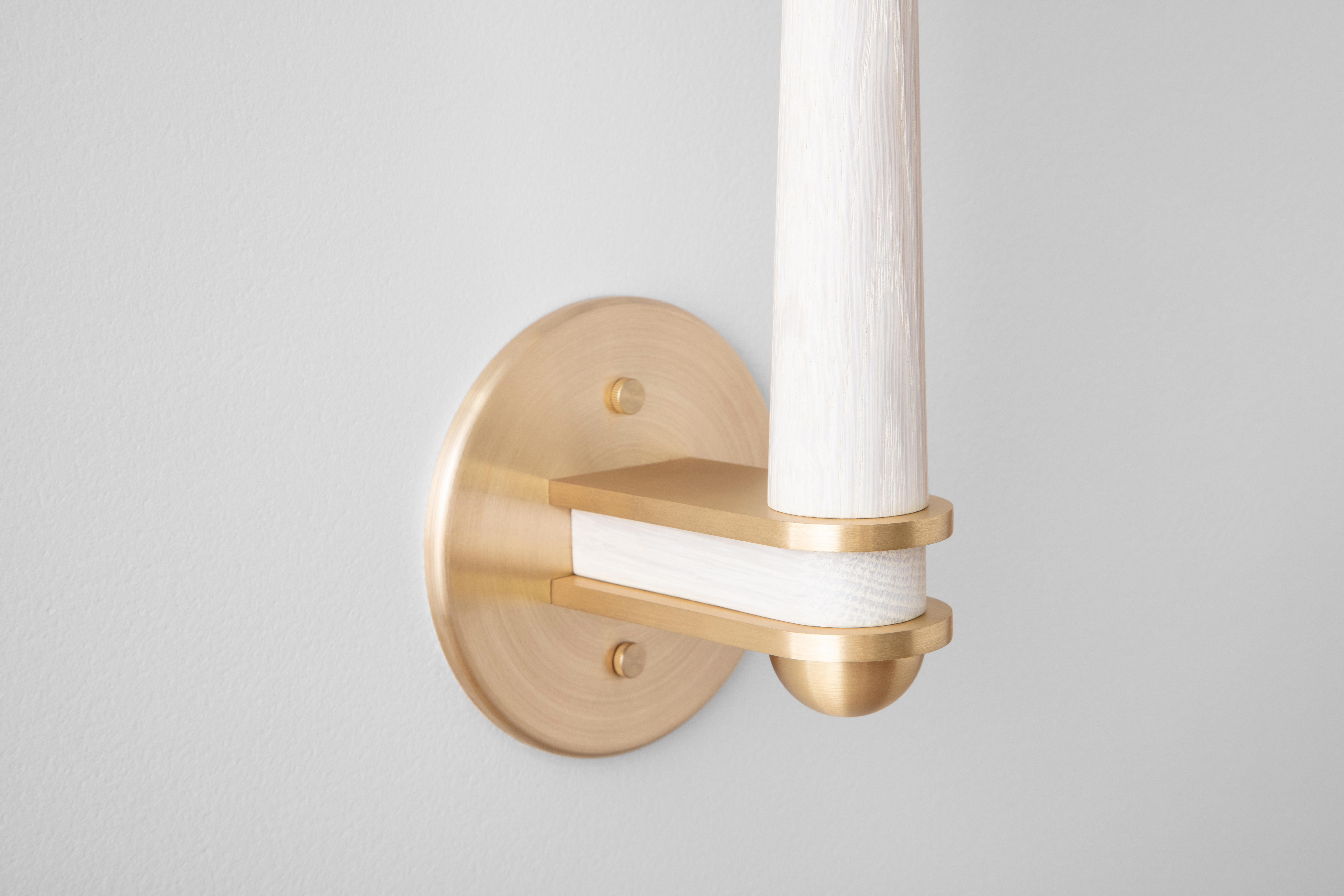 Giotto Sconce (Classic) in Oak and Brass Finishes by Matthew Fairbank In Excellent Condition For Sale In Brooklyn, NY