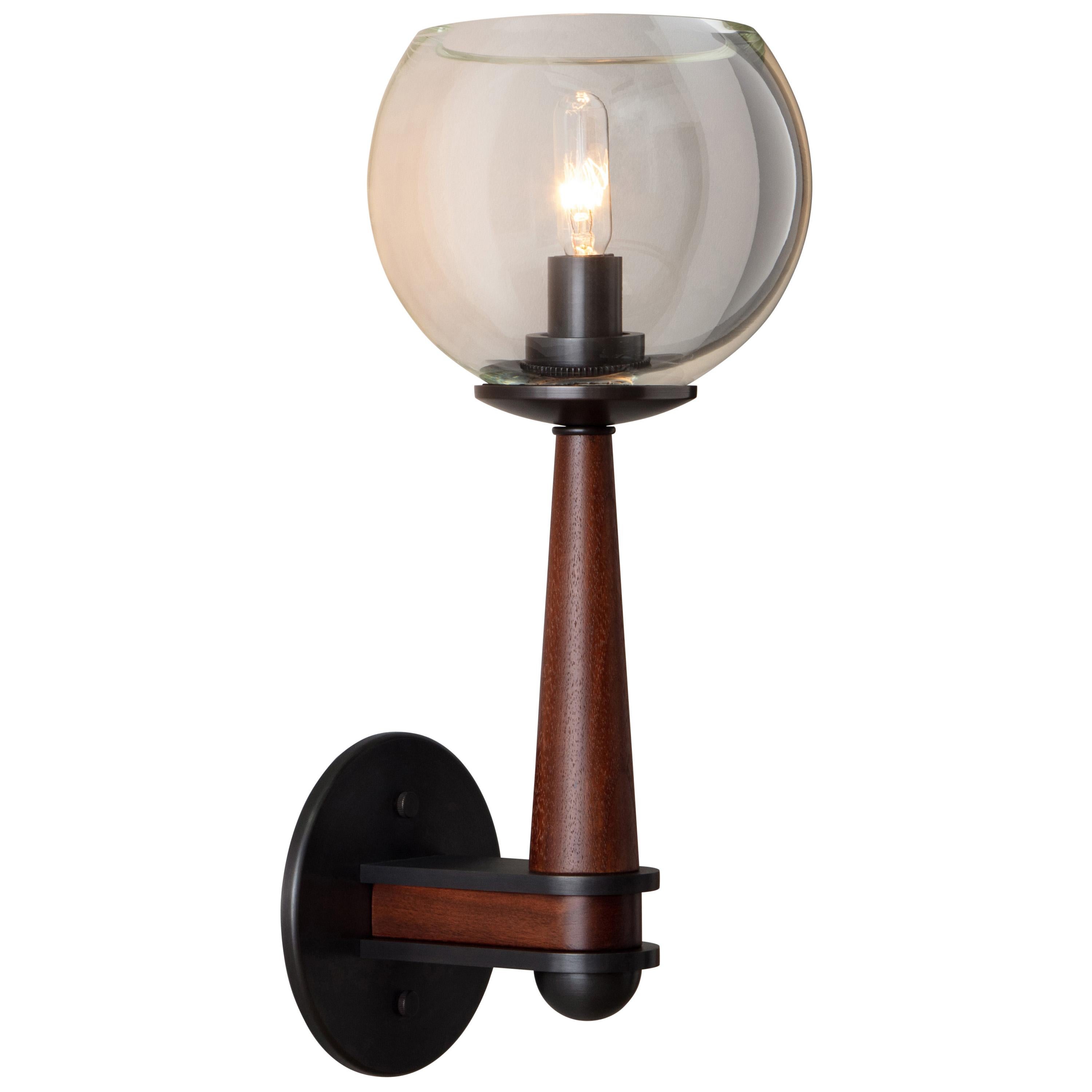 Giotto Sconce (Standard) in Walnut and Brass Finishes By Matthew Fairbank For Sale