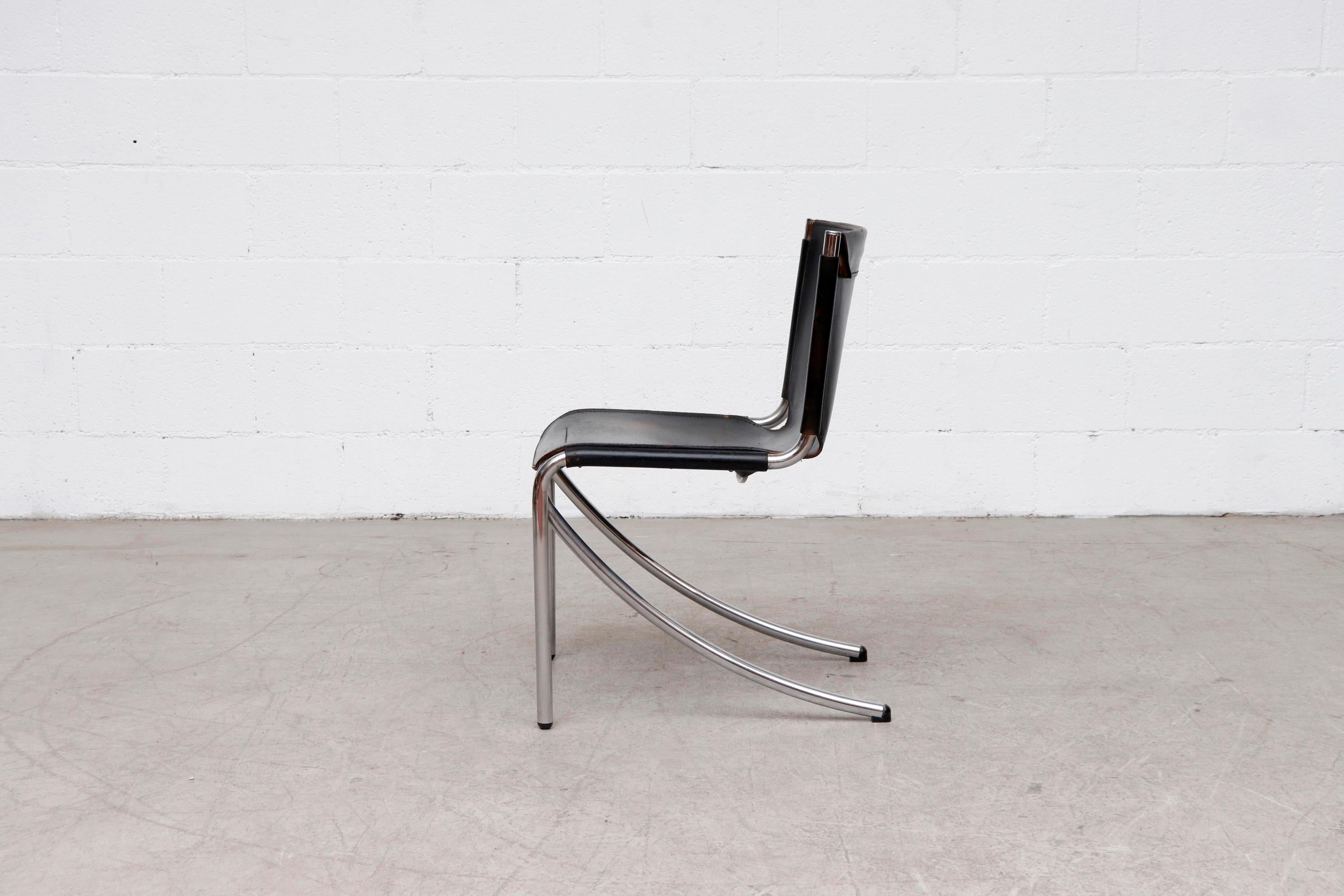 Mid-Century Modern Giotto Stoppino Black Leather Cantilevered 