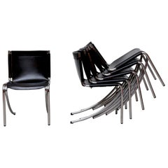 Giotto Stoppino Black Leather Cantilevered "Jot" Dining Chairs for Acerbis