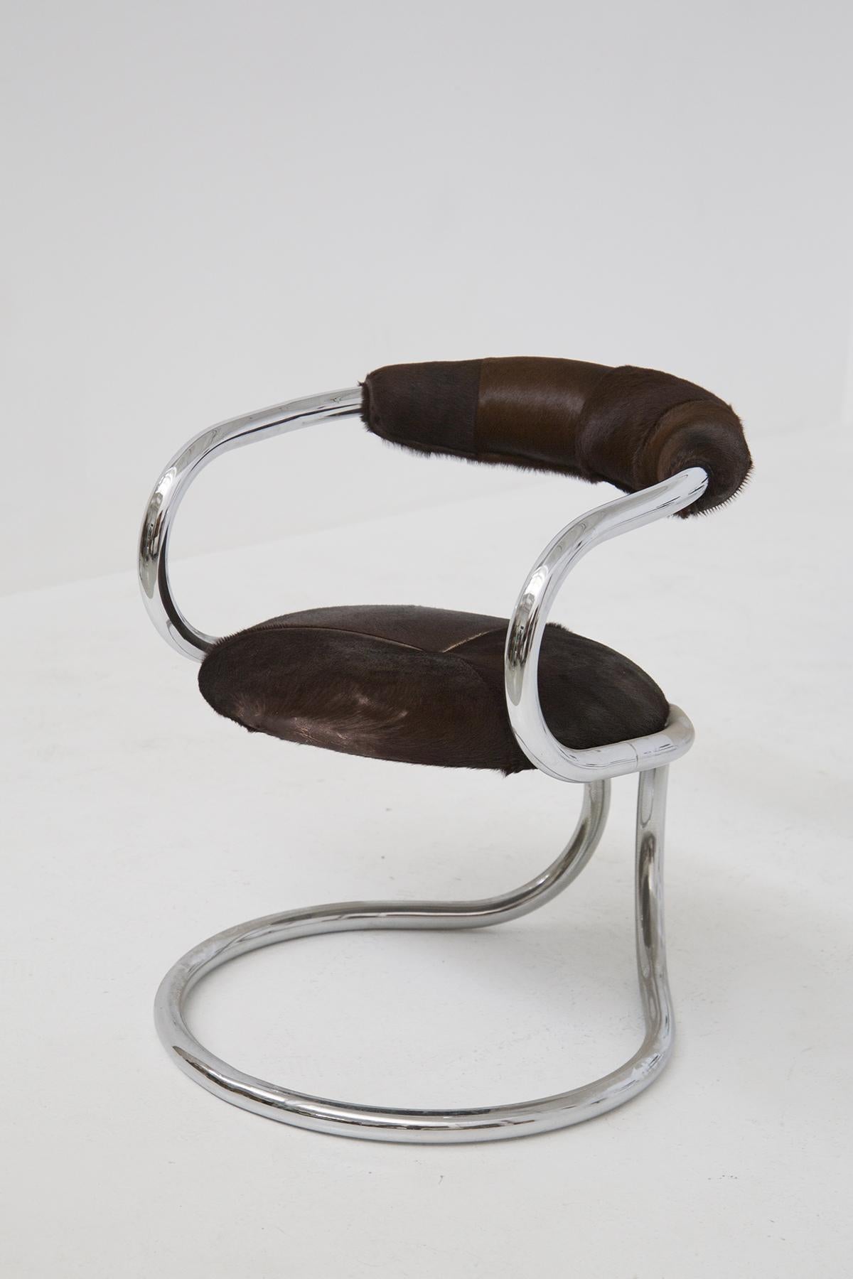 Mid-Century Modern Giotto Stoppino Chairs in Chromed Steel and Pony
