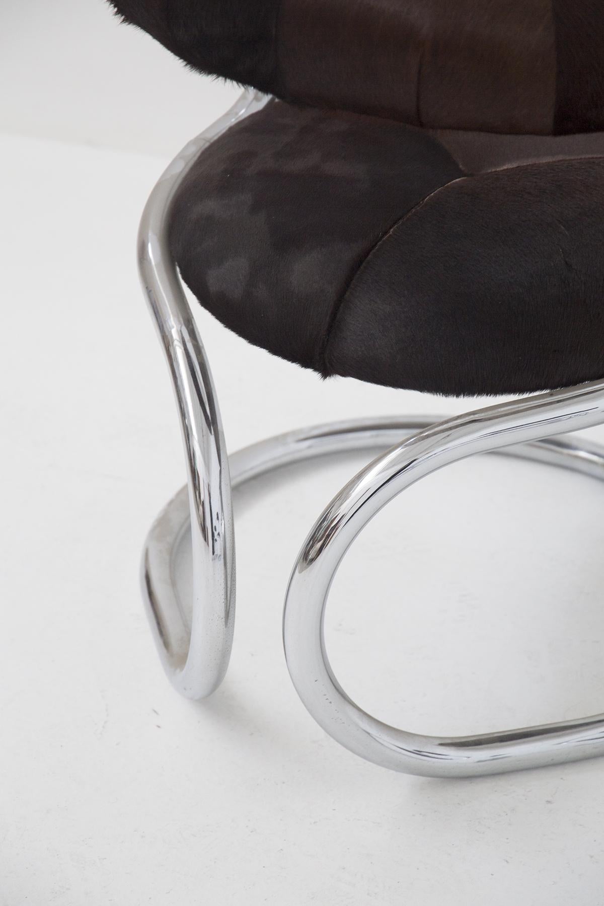 Giotto Stoppino Chairs in Chromed Steel and Pony In Good Condition In Milano, IT
