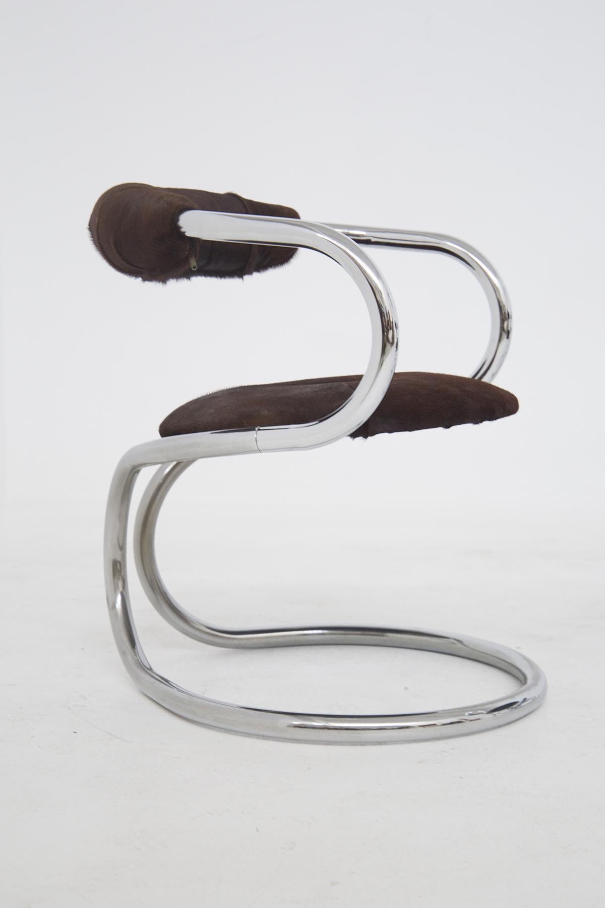 Giotto Stoppino Chairs in Chromed Steel and Pony 2