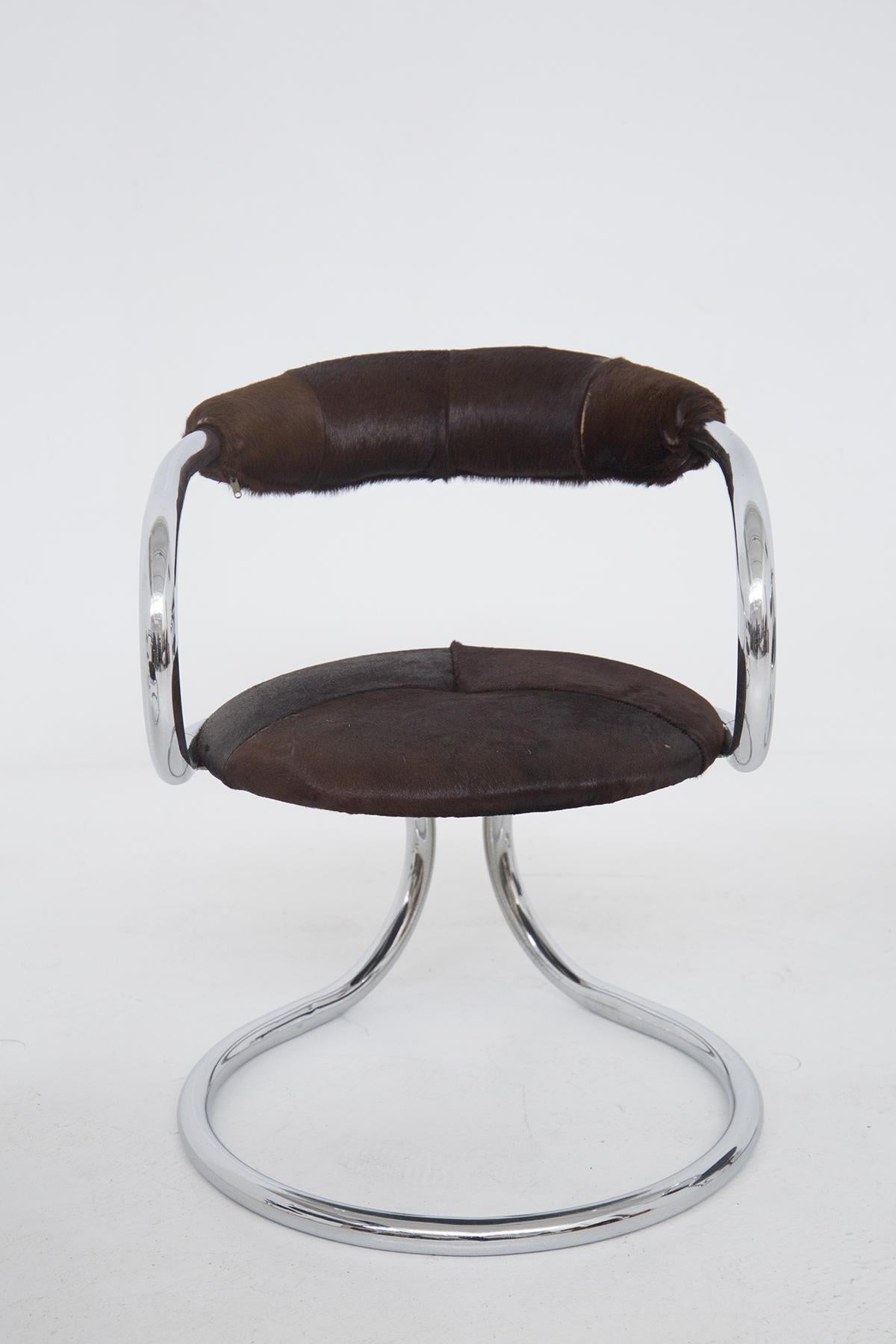 Giotto Stoppino Chairs in Chromed Steel and Pony 3