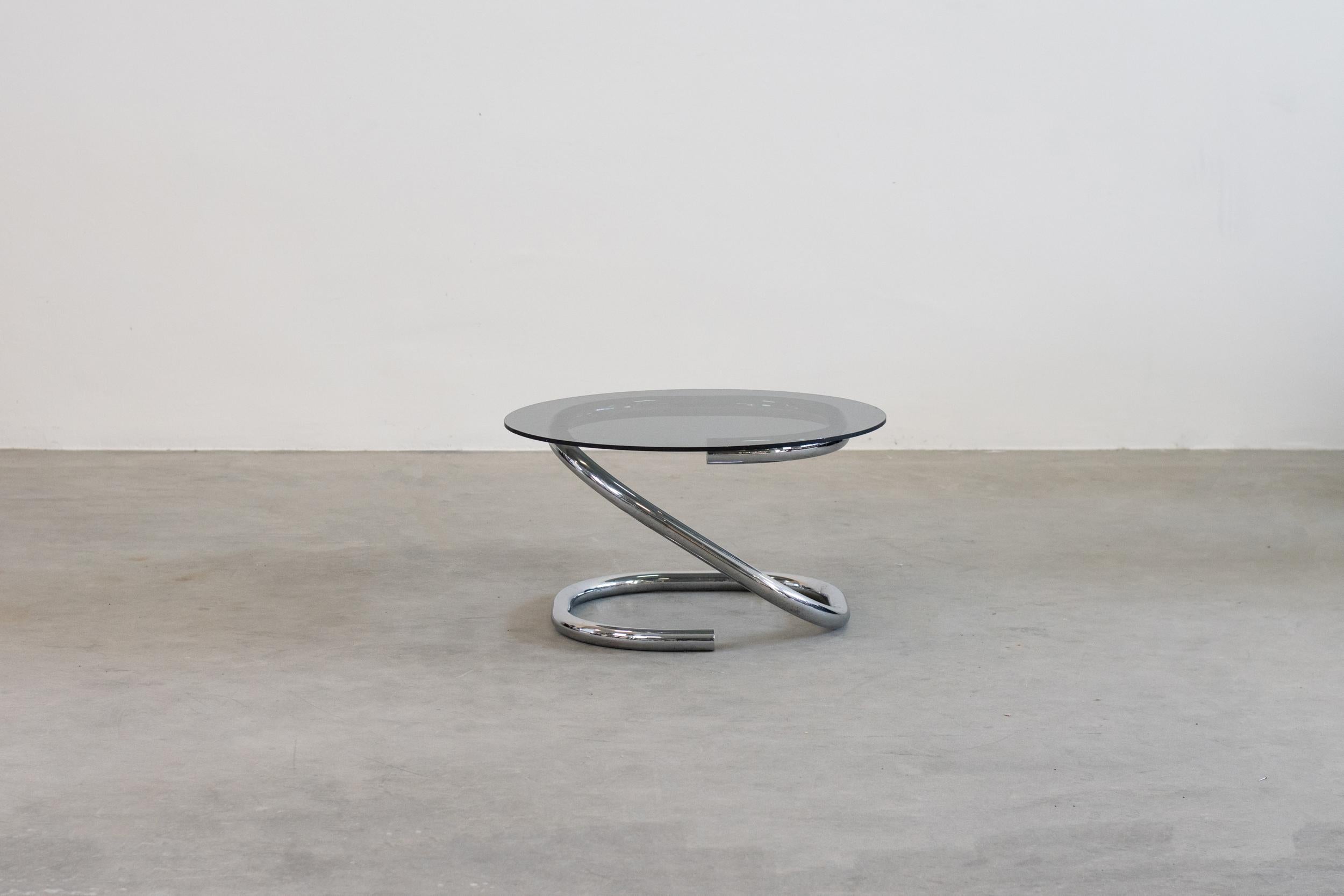 Post-Modern Giotto Stoppino Coffee Table with a Metal Base and Smoked Glass on Top 1970s