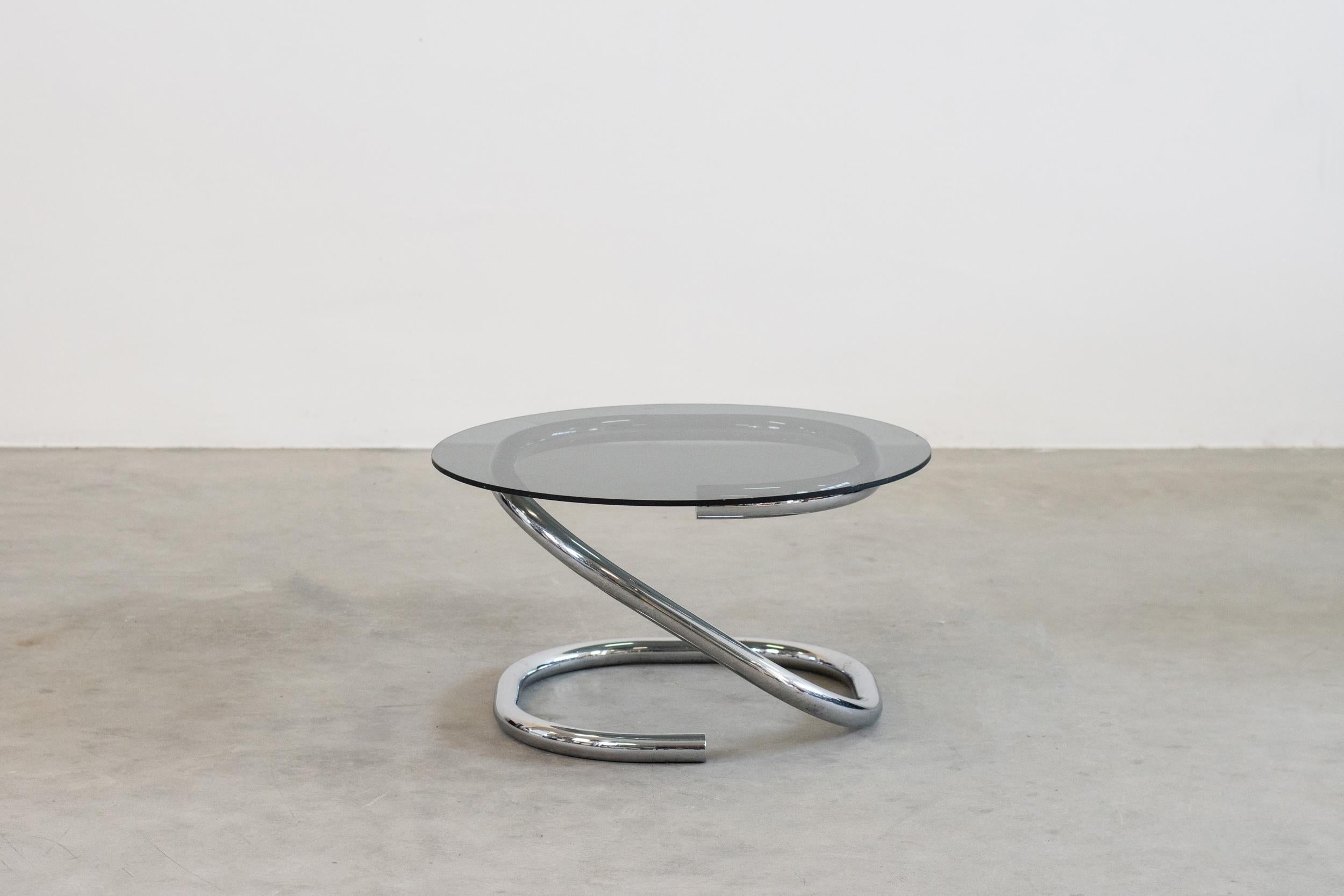 Italian Giotto Stoppino Coffee Table with a Metal Base and Smoked Glass on Top 1970s