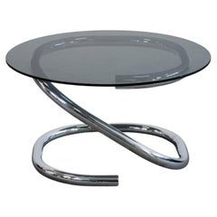 Giotto Stoppino Coffee Table with a Metal Base and Smoked Glass on Top 1970s