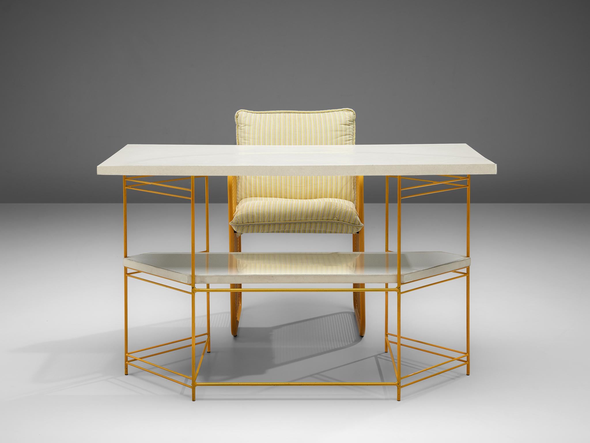 Late 20th Century Giotto Stoppino Set of Desk and Armchair in Yellow Metal For Sale