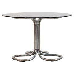 Giotto Stoppino Dining Round Table in Steel and Glass Italian Manufacture 1970s