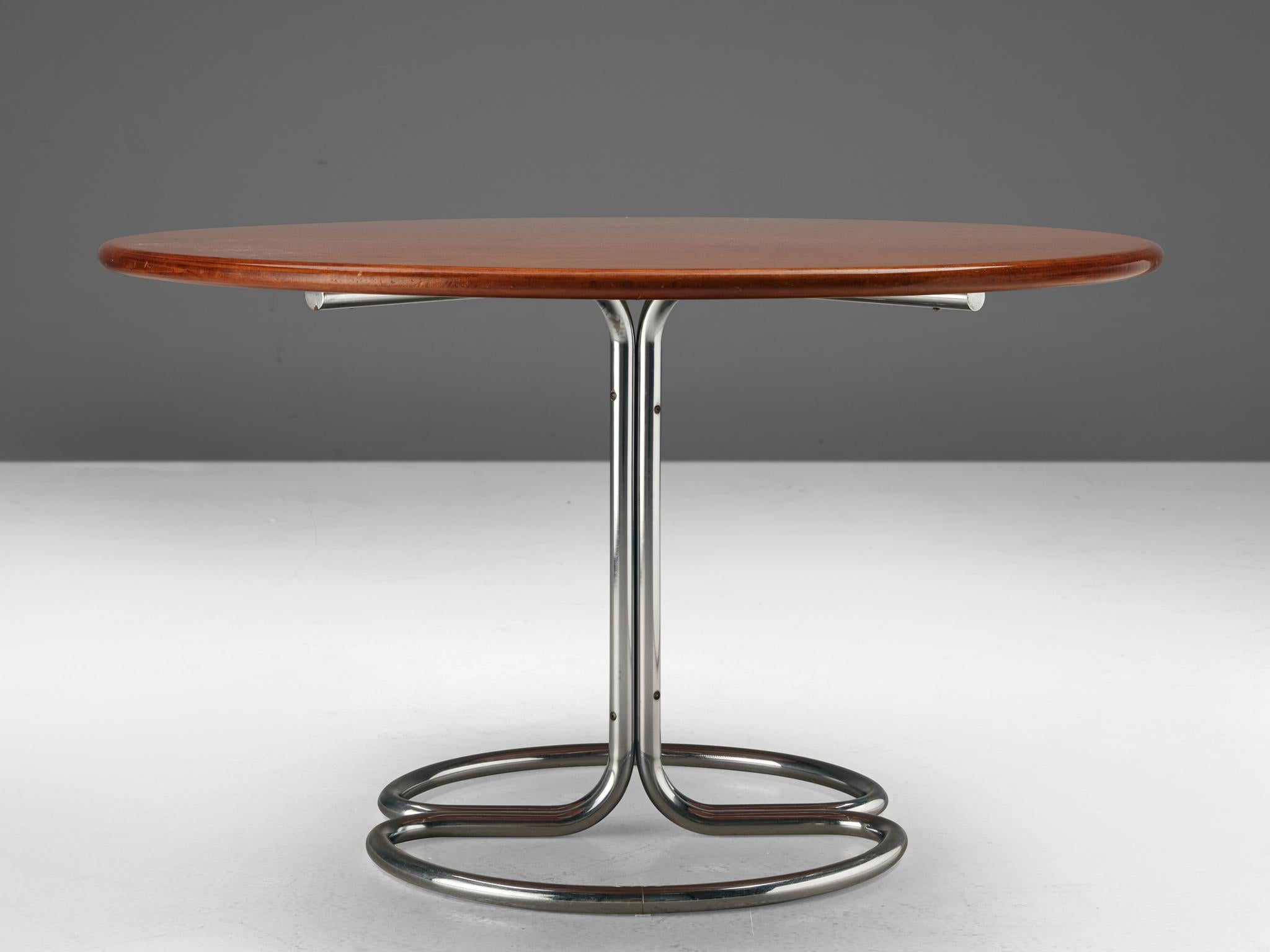 Mid-Century Modern Giotto Stoppino for Bernini Round Dining Table 'Maia' in Walnut and Metal