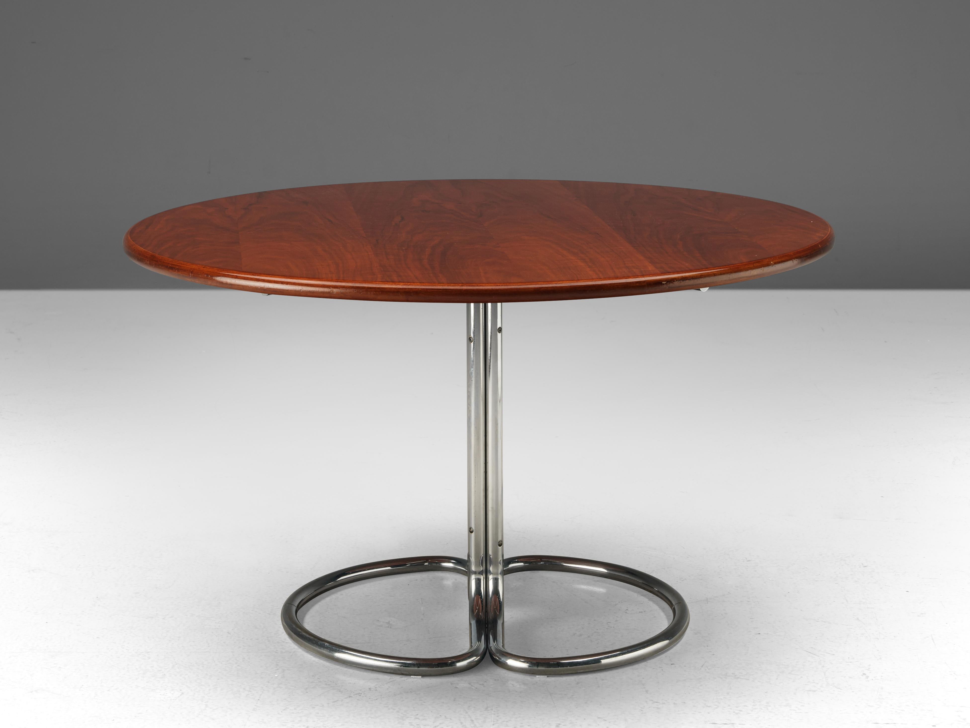 Italian Giotto Stoppino for Bernini Round Dining Table 'Maia' in Walnut and Metal