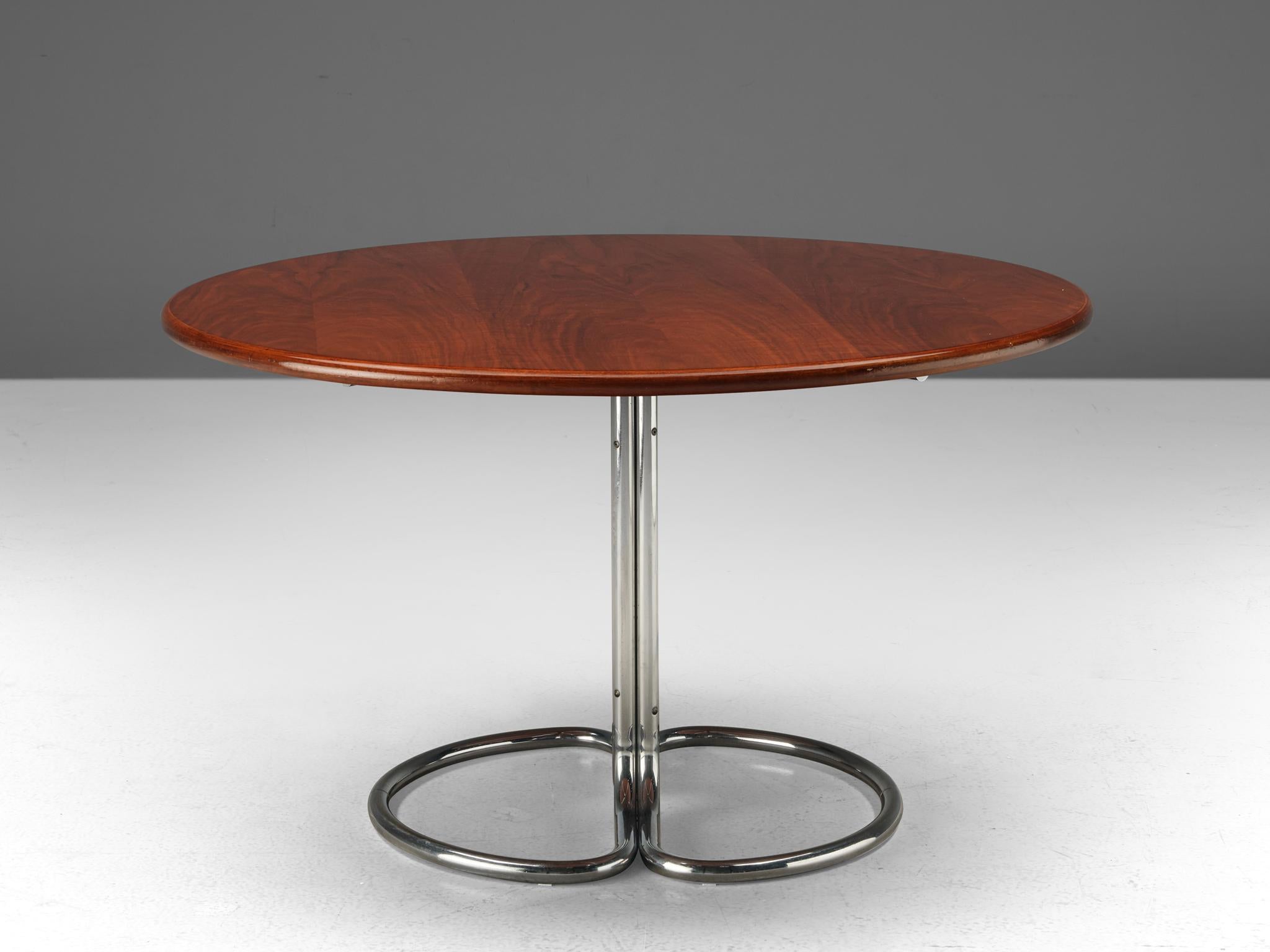 Mid-20th Century Giotto Stoppino for Bernini Round Dining Table 'Maia' in Walnut and Metal  For Sale