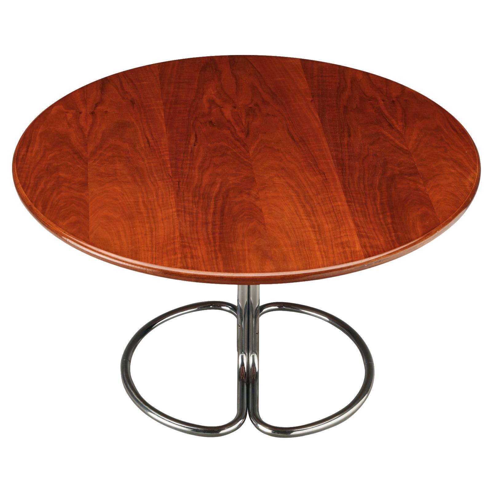 Giotto Stoppino for Bernini Round Dining Table 'Maia' in Walnut and Metal  For Sale
