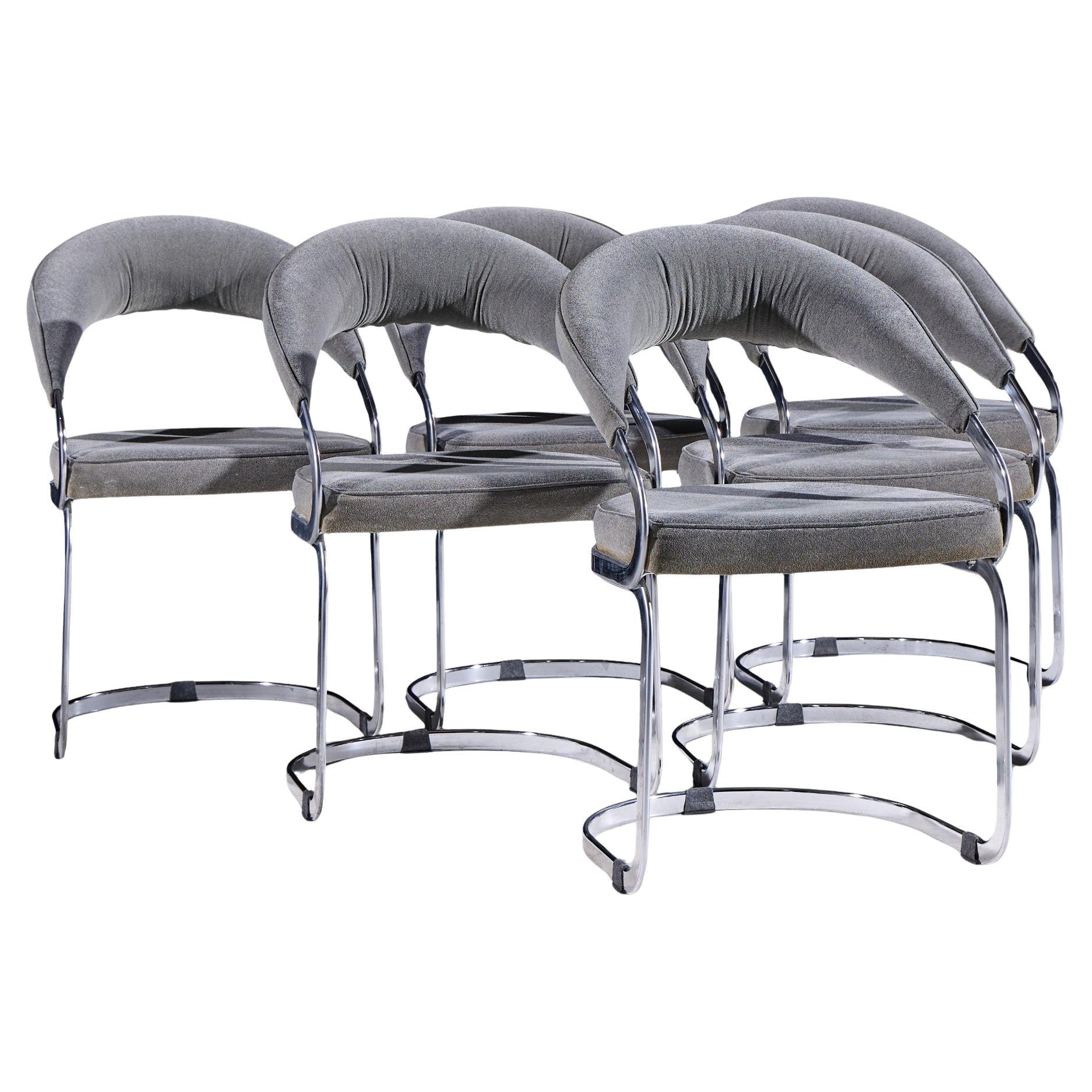 Giotto Stoppino for Kartell Italian Chrome Cantilever Dining Chairs - Set of 6 For Sale