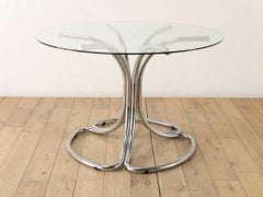 Giotto Stoppino Glass Top Chrome Round Table 1970's
