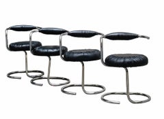 Giotto Stoppino Group of 4 "Cobra" Chairs in Black Leather, Italy 1970s