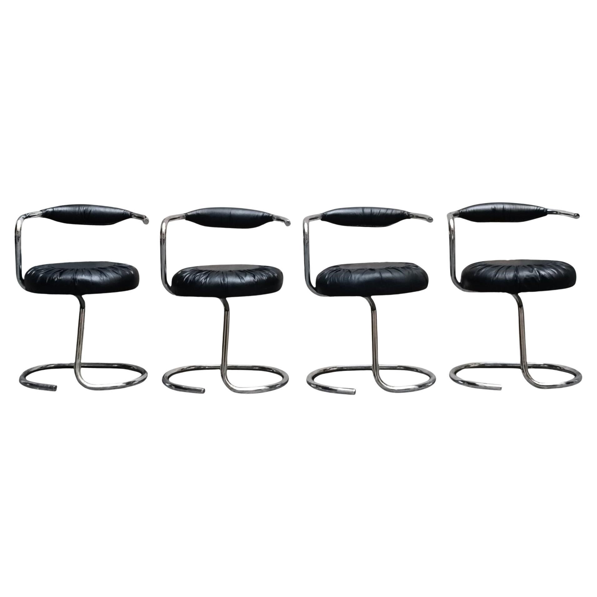 Giotto Stoppino Group of 4 "Cobra" Chairs in Black Leather, Italy 1970s For Sale