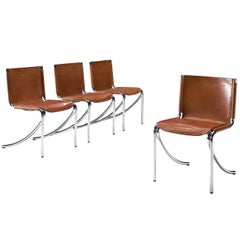 Chaises tubulaires Giotto Stoppino 'Jot' en cuir cognac
