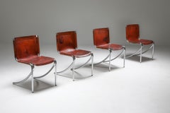 Giotto Stoppino Leather and Chrome Dining Chairs Model Jot
