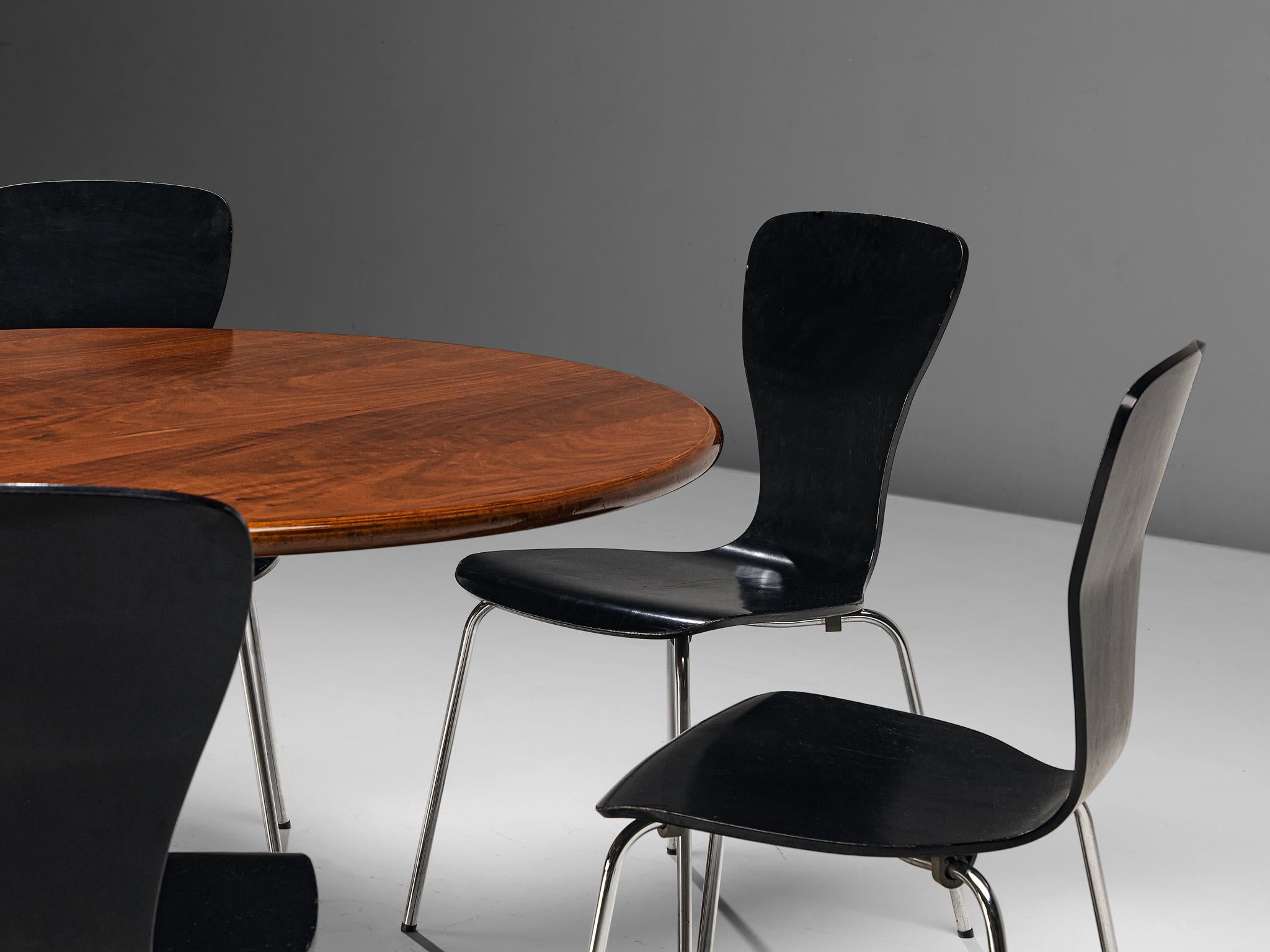 Steel Giotto Stoppino 'Maia' Table in Walnut with Tapio Wirkkala ‘Nikke’ Dining Chairs For Sale