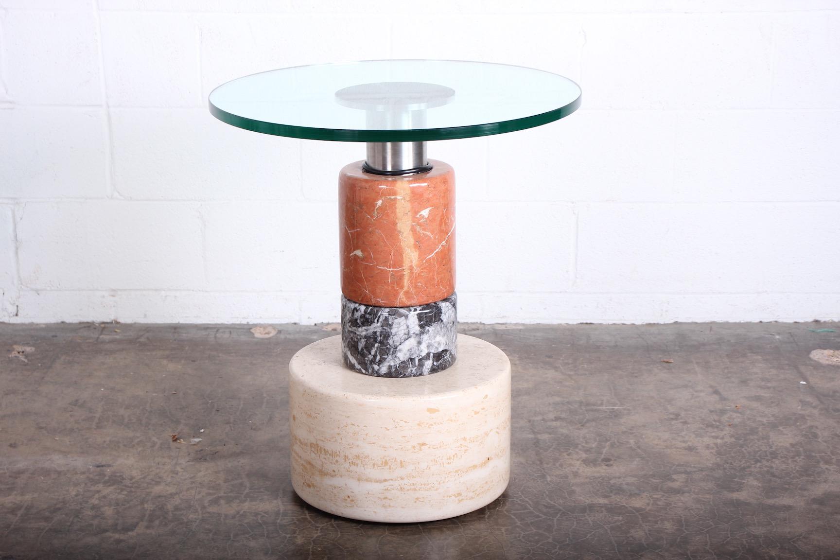 A marble, glass and stainless steel Menhir table designed by Giotto Stoppino for Acerbis International, 1983.