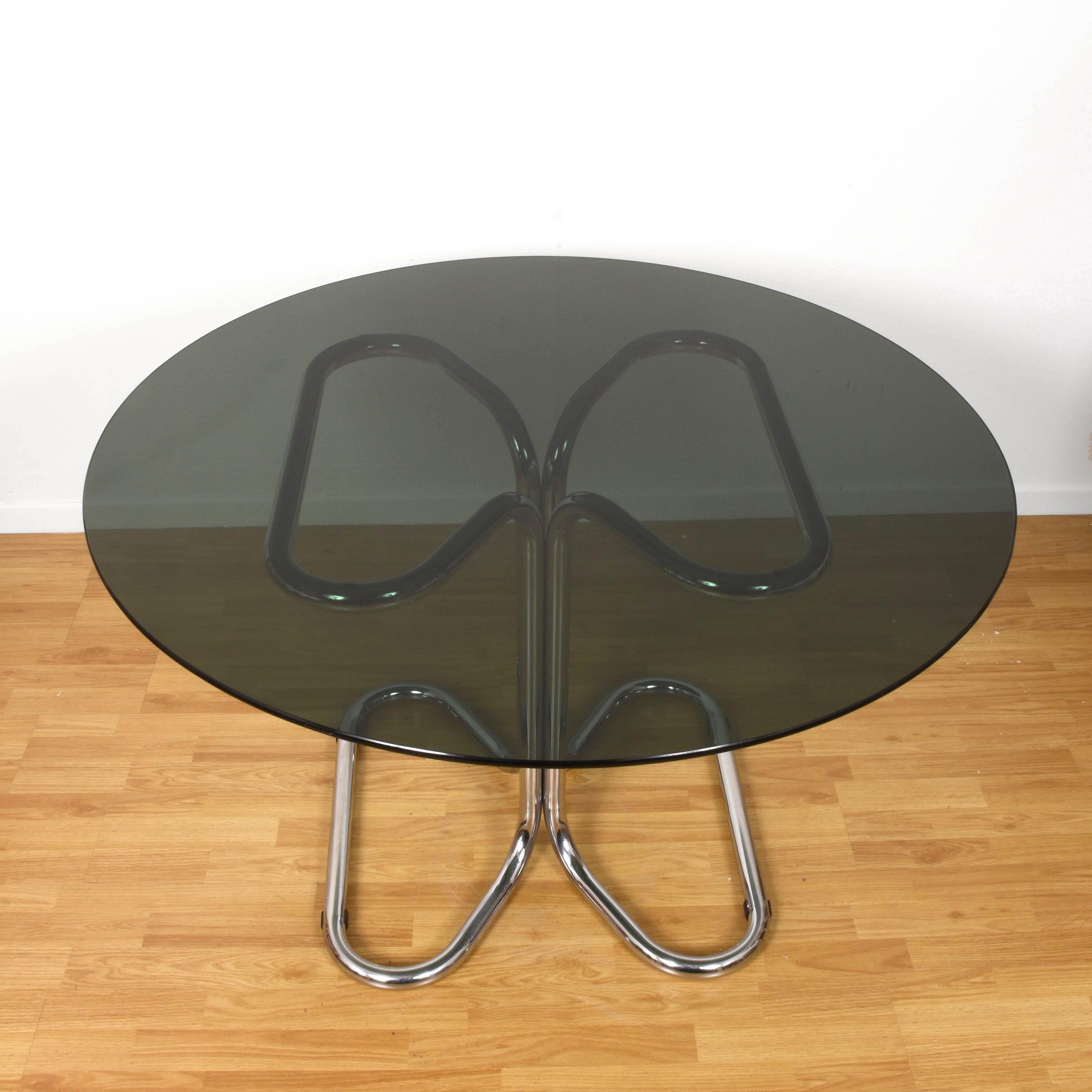 Late 20th Century Giotto Stoppino Midcentury Chrome Base and Smoked Glass Top Dining Table, 1970s