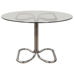 Giotto Stoppino Midcentury Chrome Base and Smoked Glass Top Dining Table, 1970s