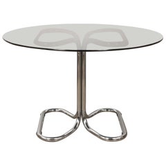 Table de salle à manger Giotto Stoppino mi-siècle avec base chromée et plateau en verre fumé, 1970