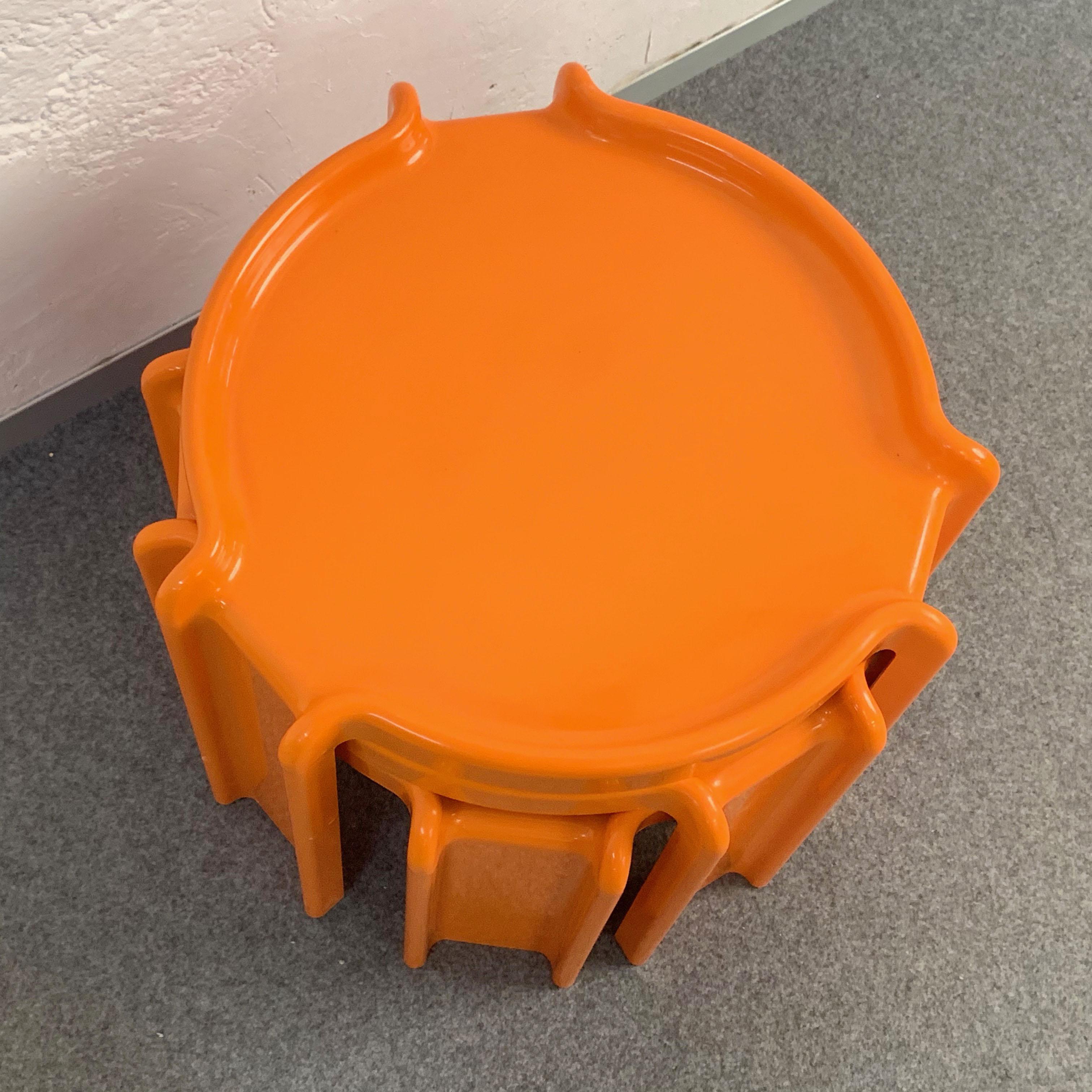 Giotto Stoppino Orange Plastic Interlocking Coffee Tables for Kartell, 1970s 6