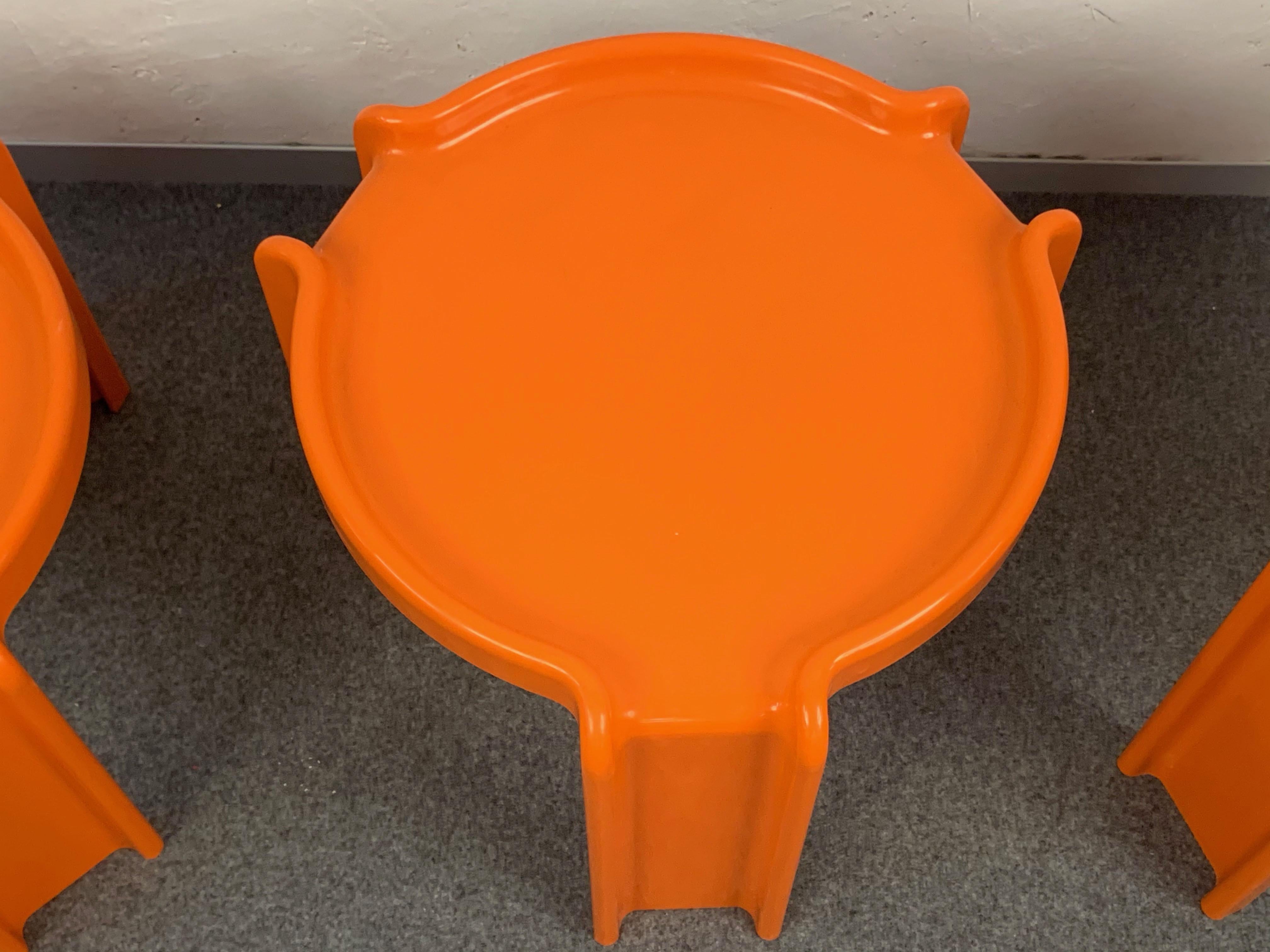 Giotto Stoppino Orange Plastic Interlocking Coffee Tables for Kartell, 1970s 7