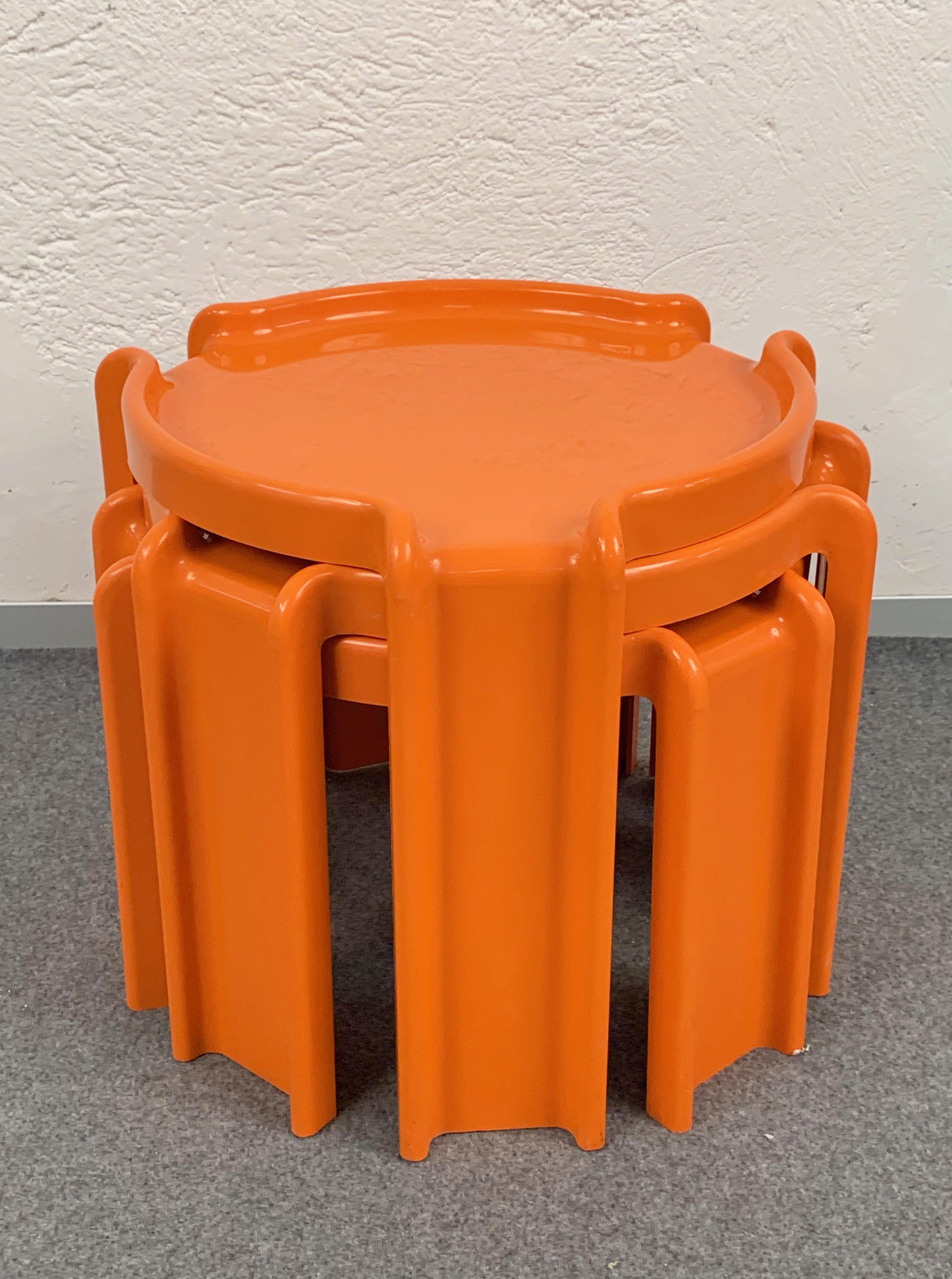 Italian Giotto Stoppino Orange Plastic Interlocking Coffee Tables for Kartell, 1970s