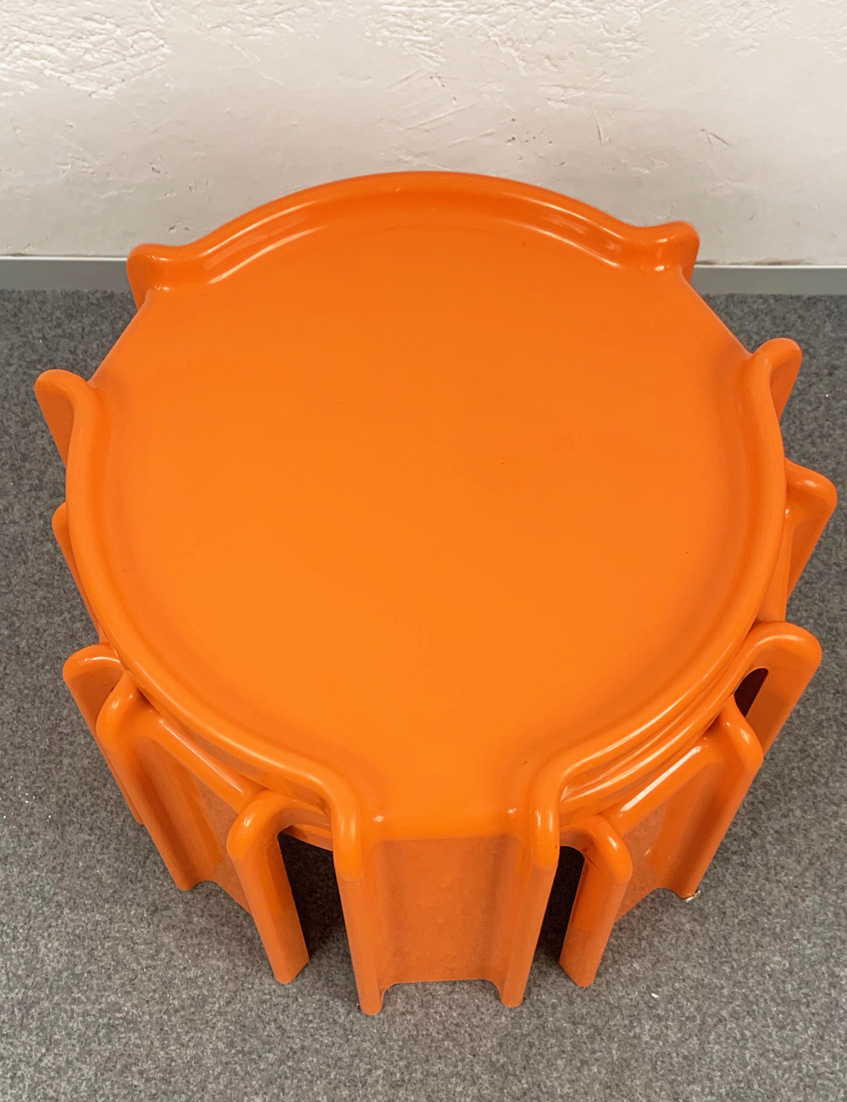 Giotto Stoppino Orange Plastic Interlocking Coffee Tables for Kartell, 1970s 1