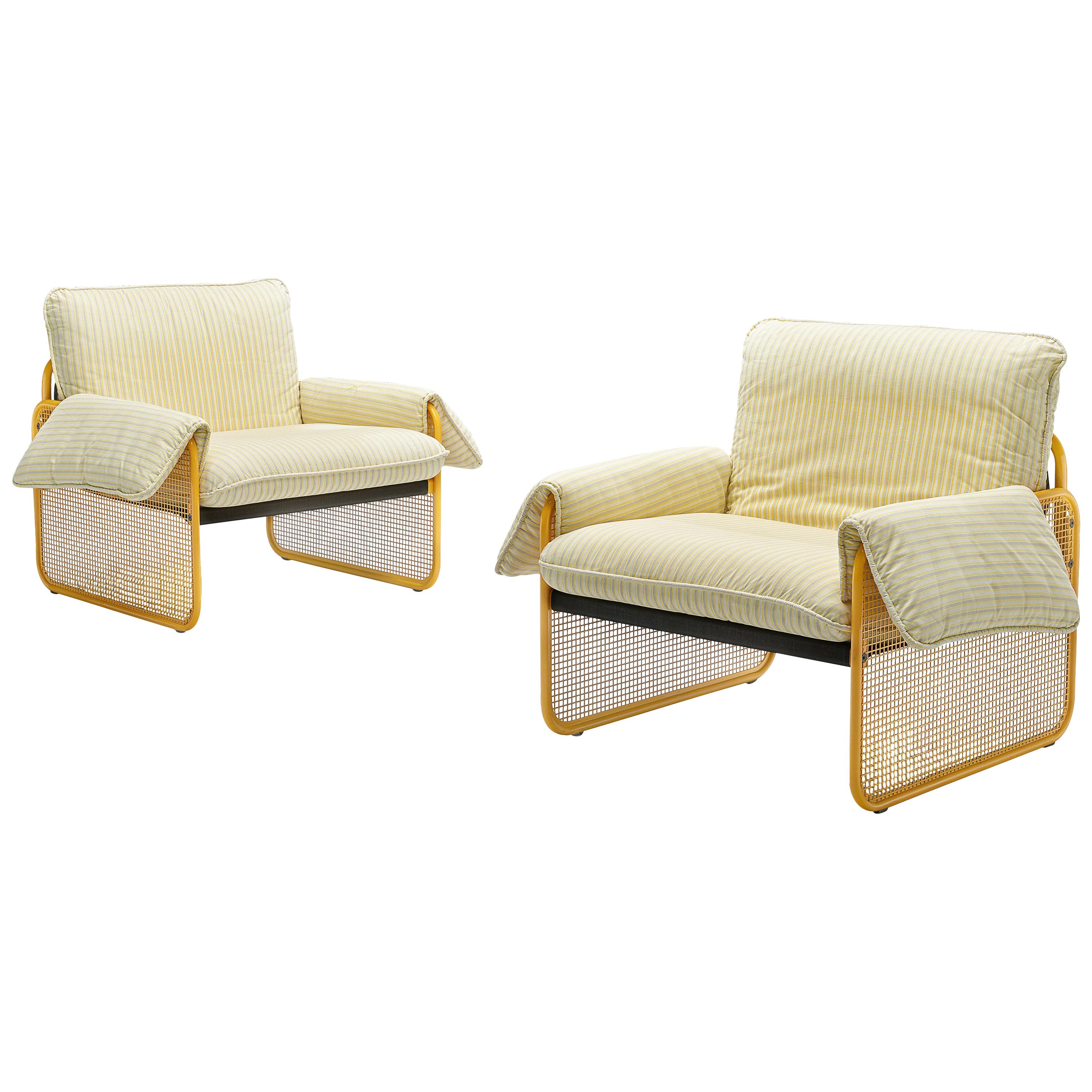 Giotto Stoppino Pair of Armchairs in Yellow Metal