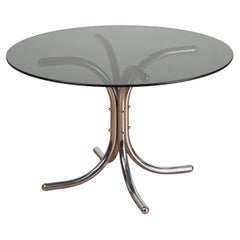 Giotto Stoppino Round Dining Table in Chrome and Smoked Glass, Italy 1970s