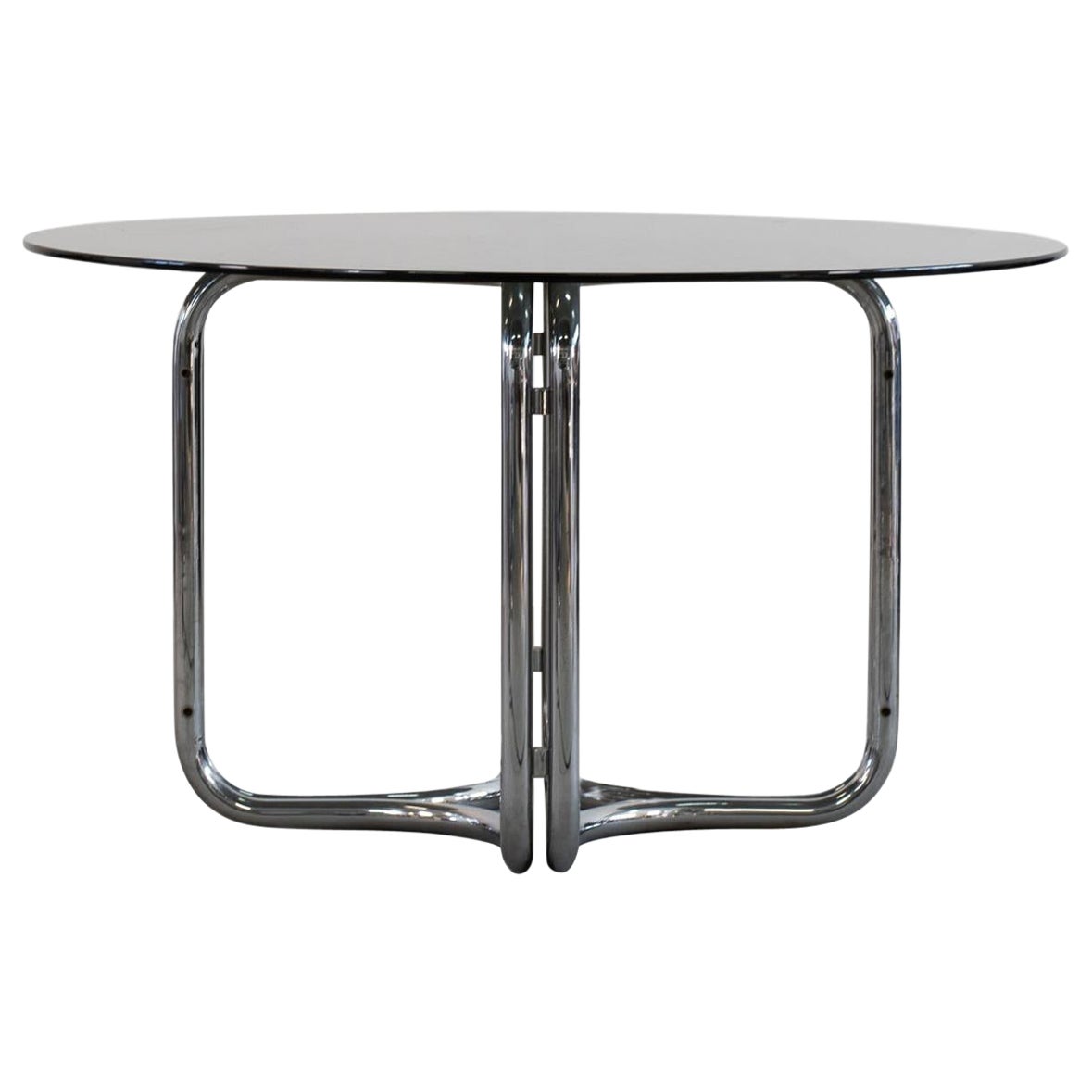 Table de salle à manger ronde Giotto Stoppino en acier et verre fumé des années 1970
