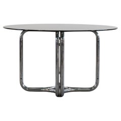 Giotto Stoppino Round Table with Steel Base and Glass on Top, 1970s