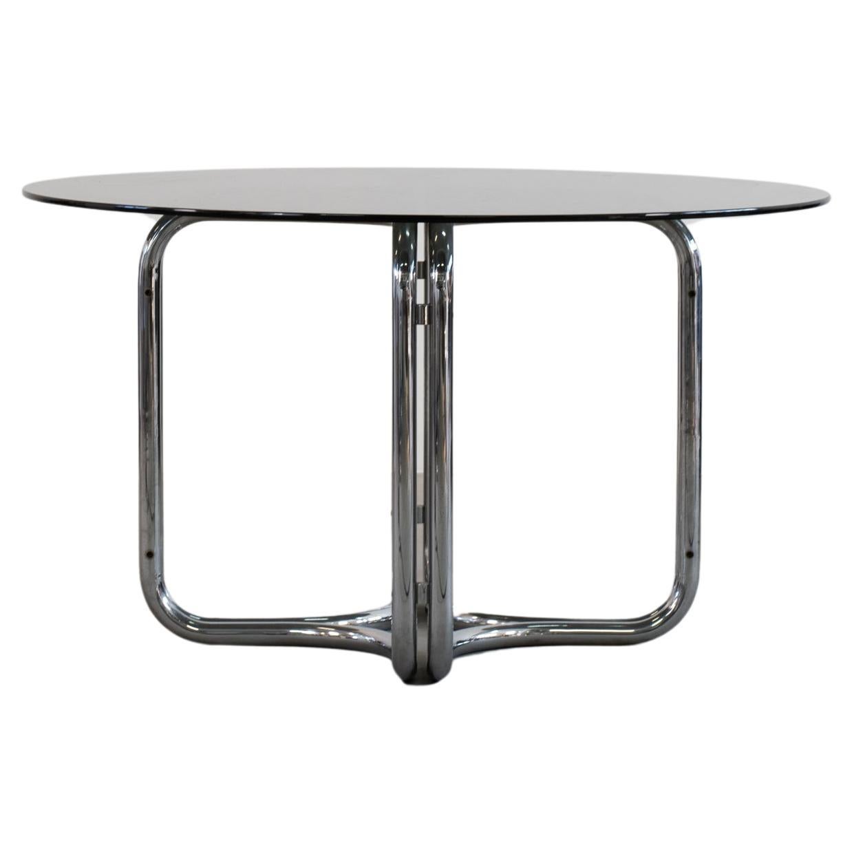 Giotto Stoppino Round Table with Steel Base and Glass Top 1970s Italy For Sale