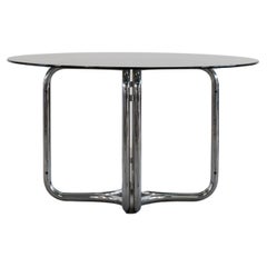 Giotto Stoppino Round Table with Steel Base and Glass Top 1970s Italy
