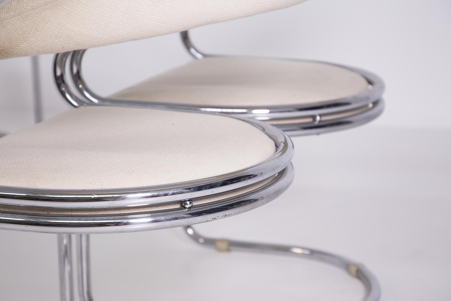 Giotto Stoppino Set of Four Italian Chairs in Steel and Beige Cotton 9