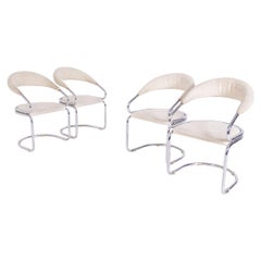 Giotto Stoppino - Ensemble de quatre chaises italiennes en acier et coton beige