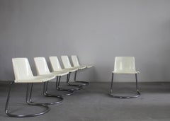 Giotto Stoppino Set of Six White Alessia Chairs by Driade 1970s Italy