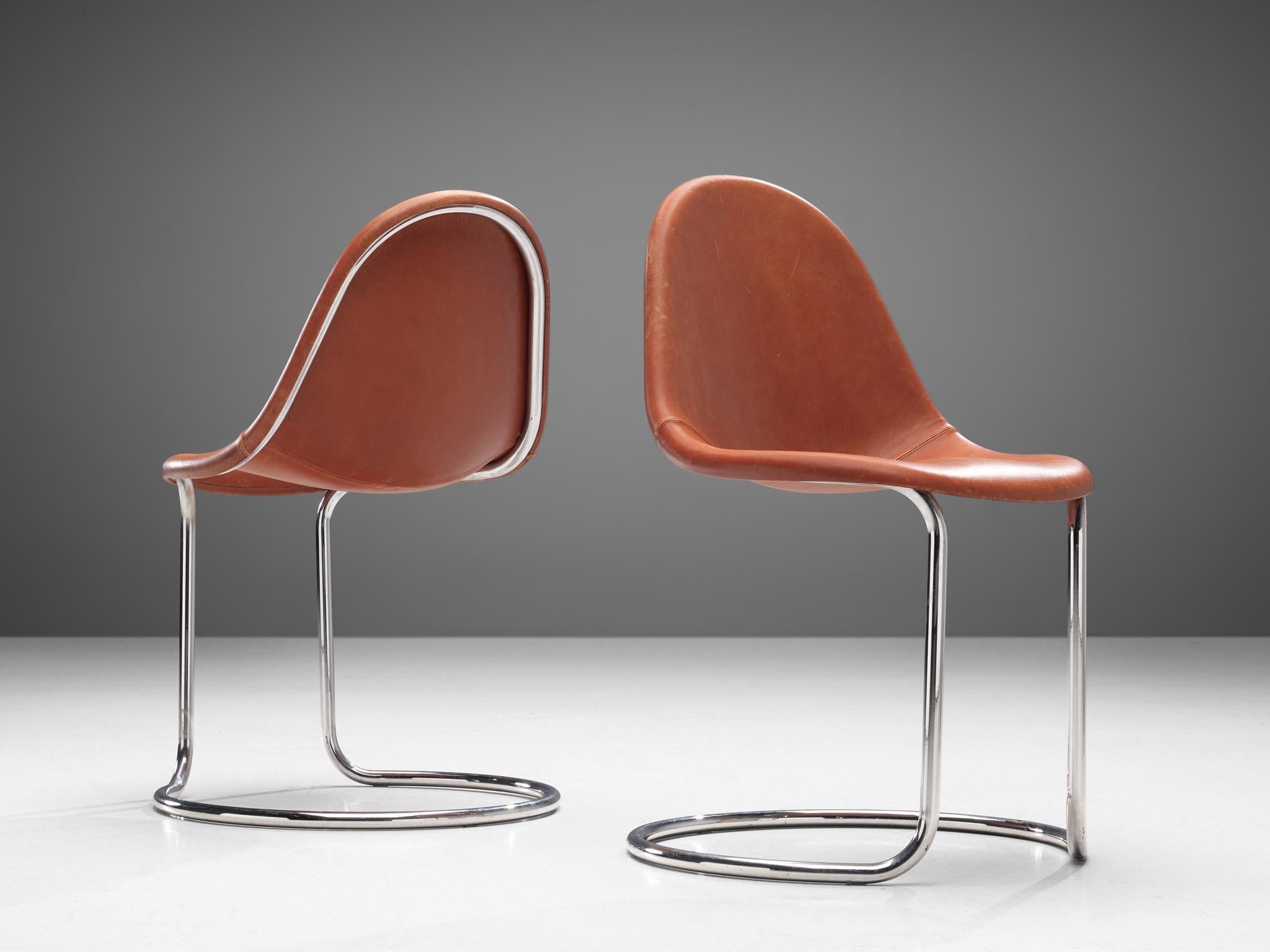 Mid-20th Century Giotto Stoppino Set of Six 'Maya' Chairs in Cognac Leather