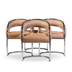 Giotto Stoppino Style Mid Century Chrome and Leather Dining Chairs - Set of 4